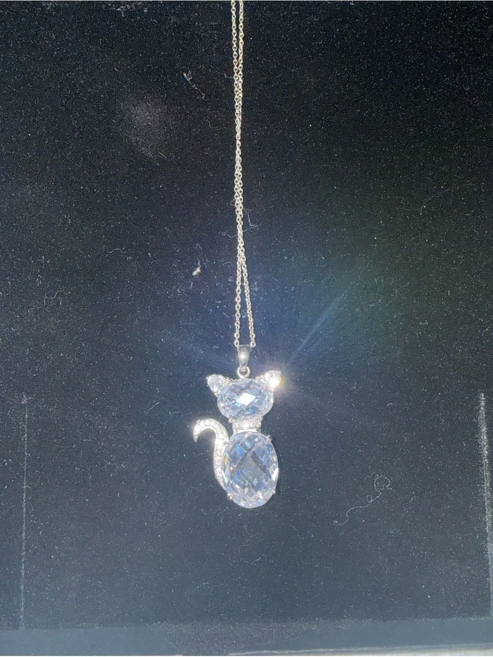 Crystal Cat Pendant Necklace - Silver Tone